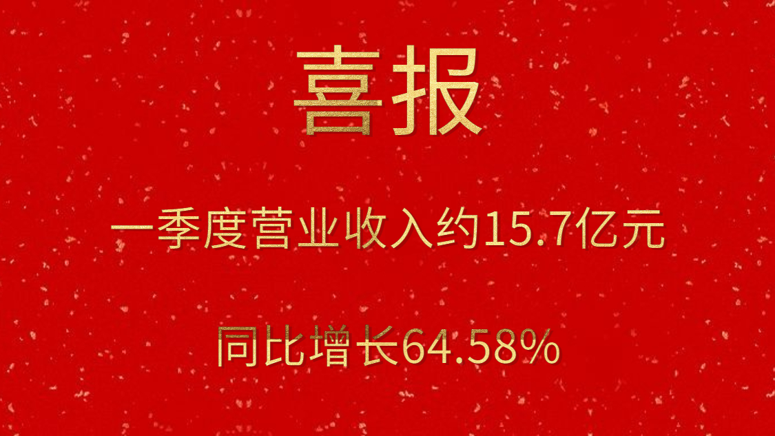 公司一季度实现营业收入约15.7亿元，同比增长64.58%